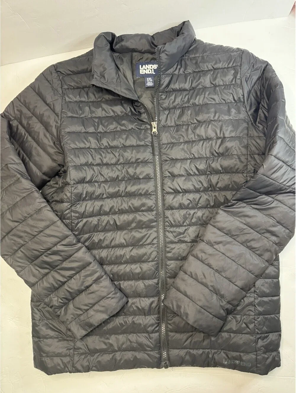 Lands End Kids Black Quilted Puffer Jacket Youth XXL 18H-20H Primaloft Insulated
